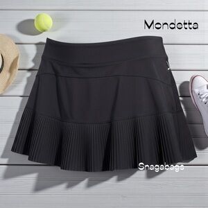 NWT Mondetta Women's Black Club Performance Luxury Pleated Athletic Skort Medium